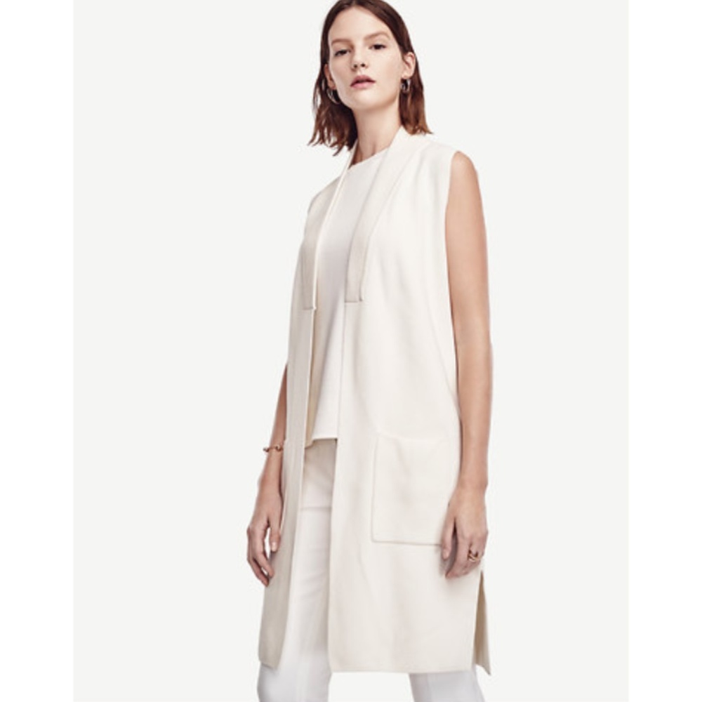 Ann Taylor Long White Sweater Vest
